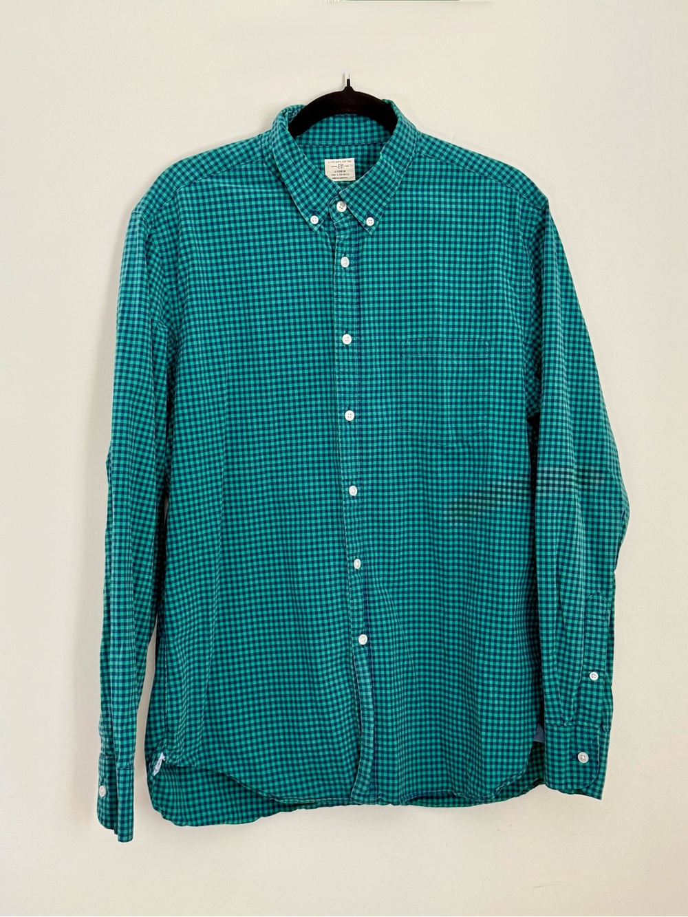 J.Crew Men's Green Gingham Check Button Down Long Sleeve Shirt Size Large